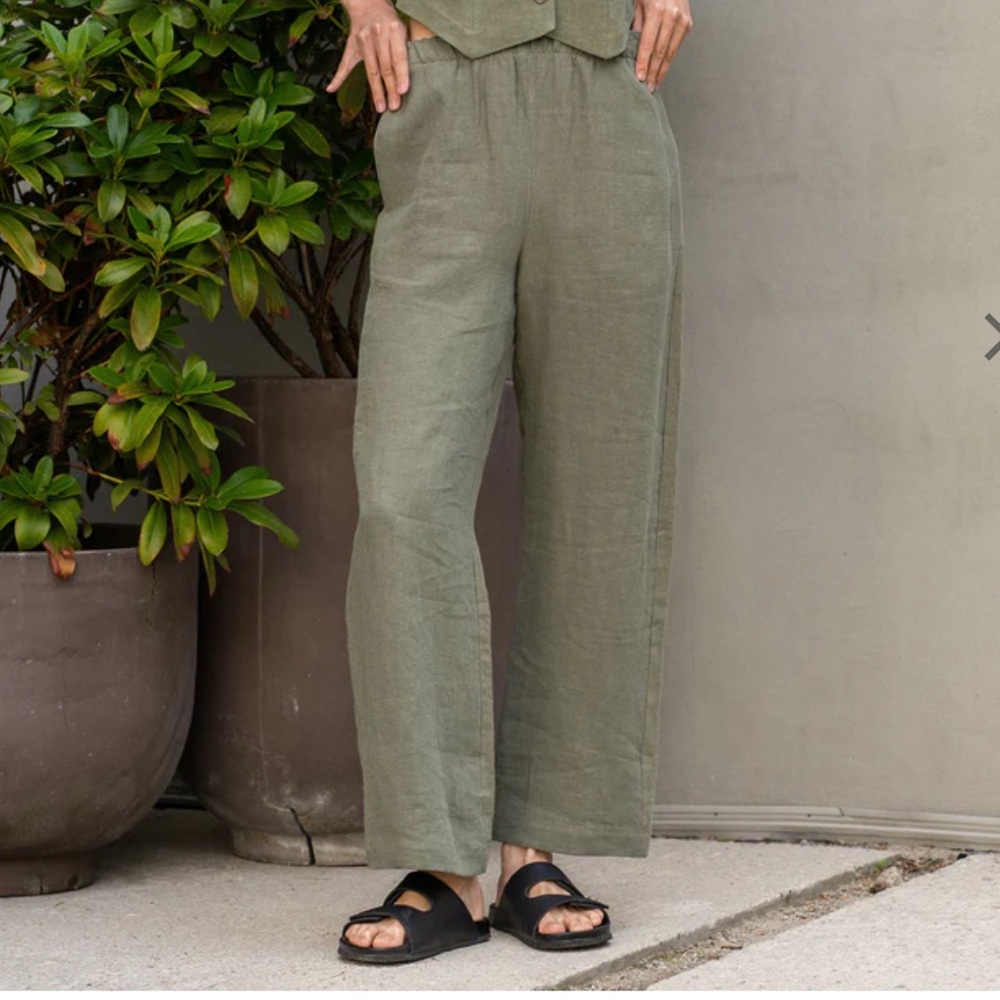 Menique Havana Wide Leg Pangs - Olive Linen